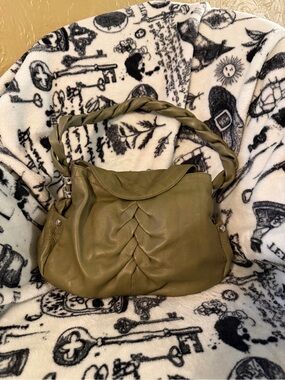 B. Makowsky Olive Green Braided-Handle Leather Hobo Bag